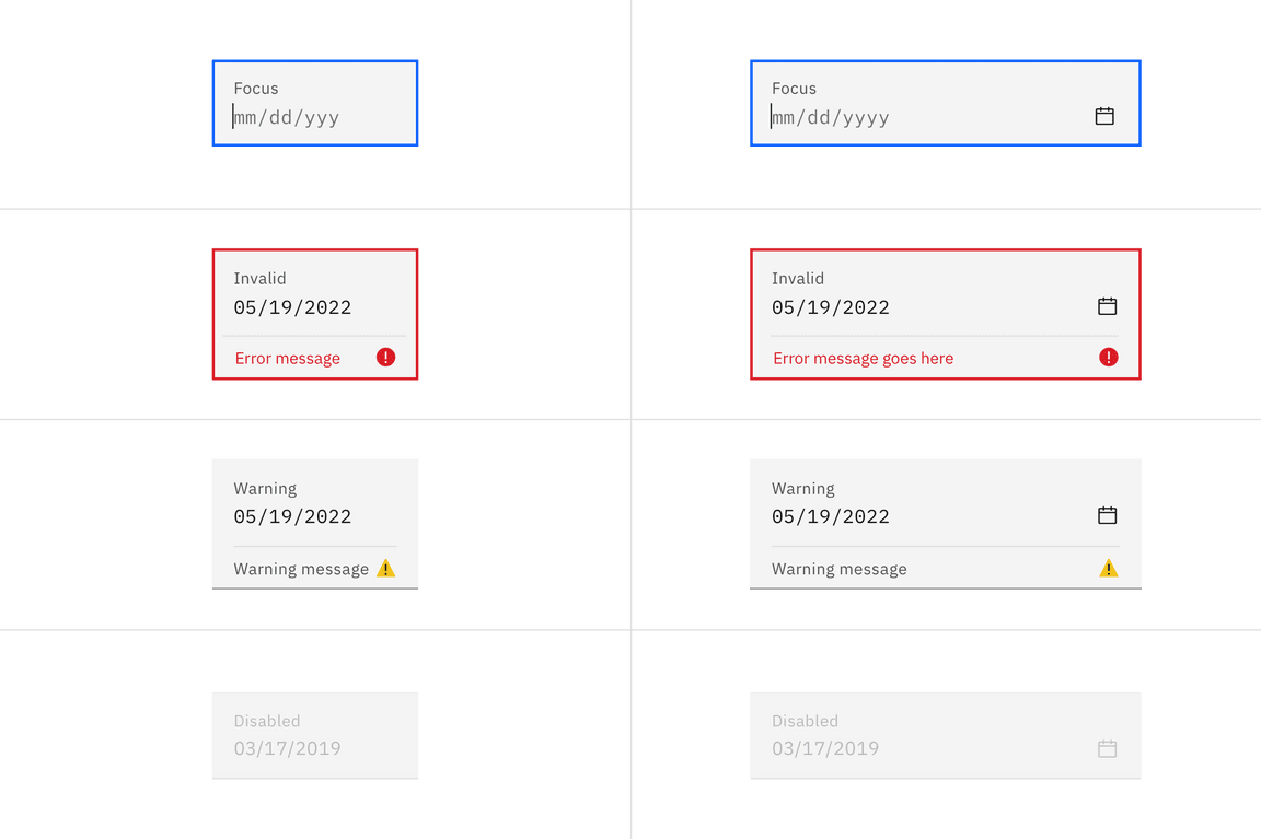 Fluid date picker input states